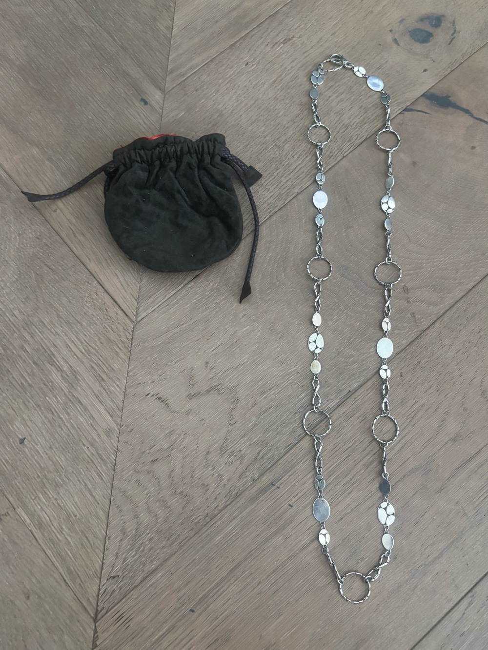 John Hardy Kali Pebble Menari Long Chain Necklace Sterling Silver 36”